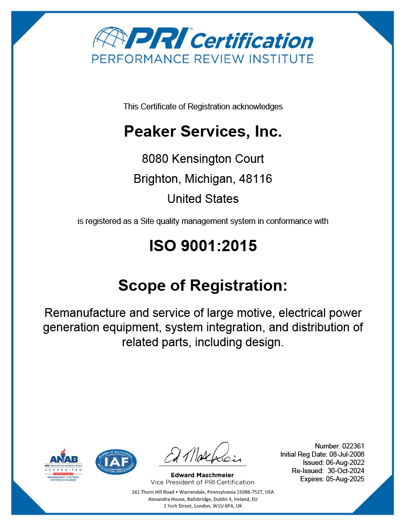 An image of a Peaker certification document.