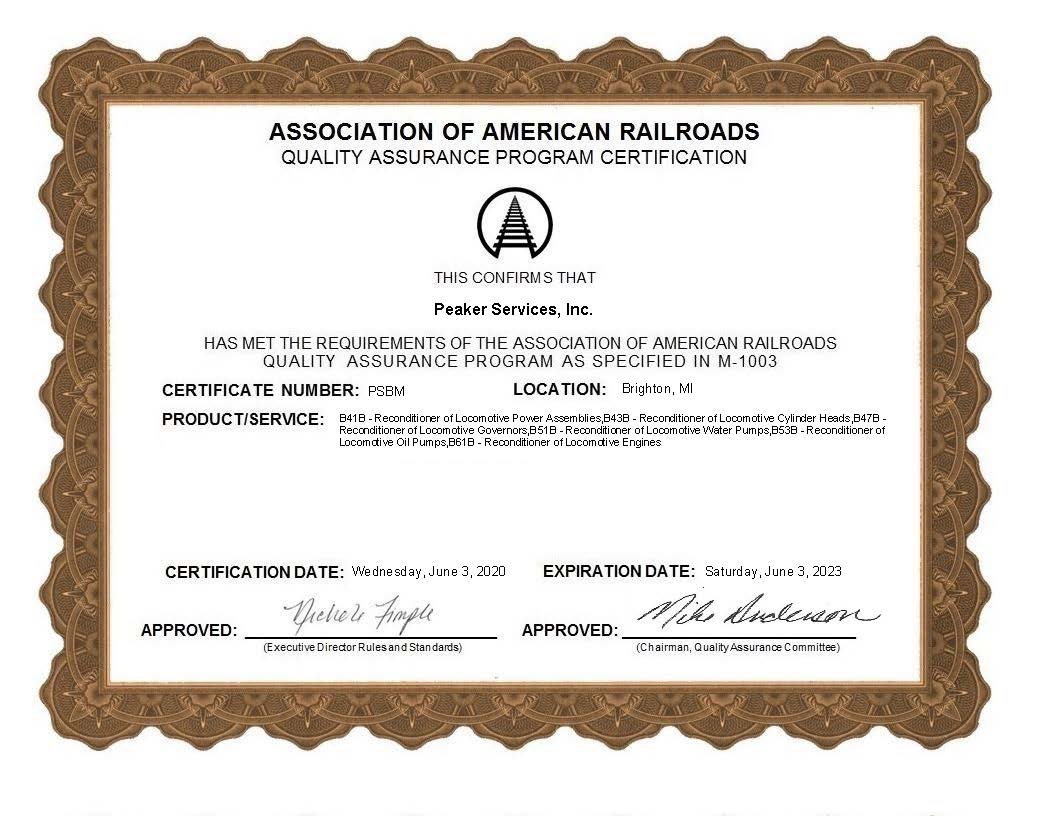 AAR M-1003 2020-2023 Certificate